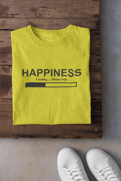 Happiness Is Loading Minimals Women Half Sleeves T-shirt- FunkyTeesClub