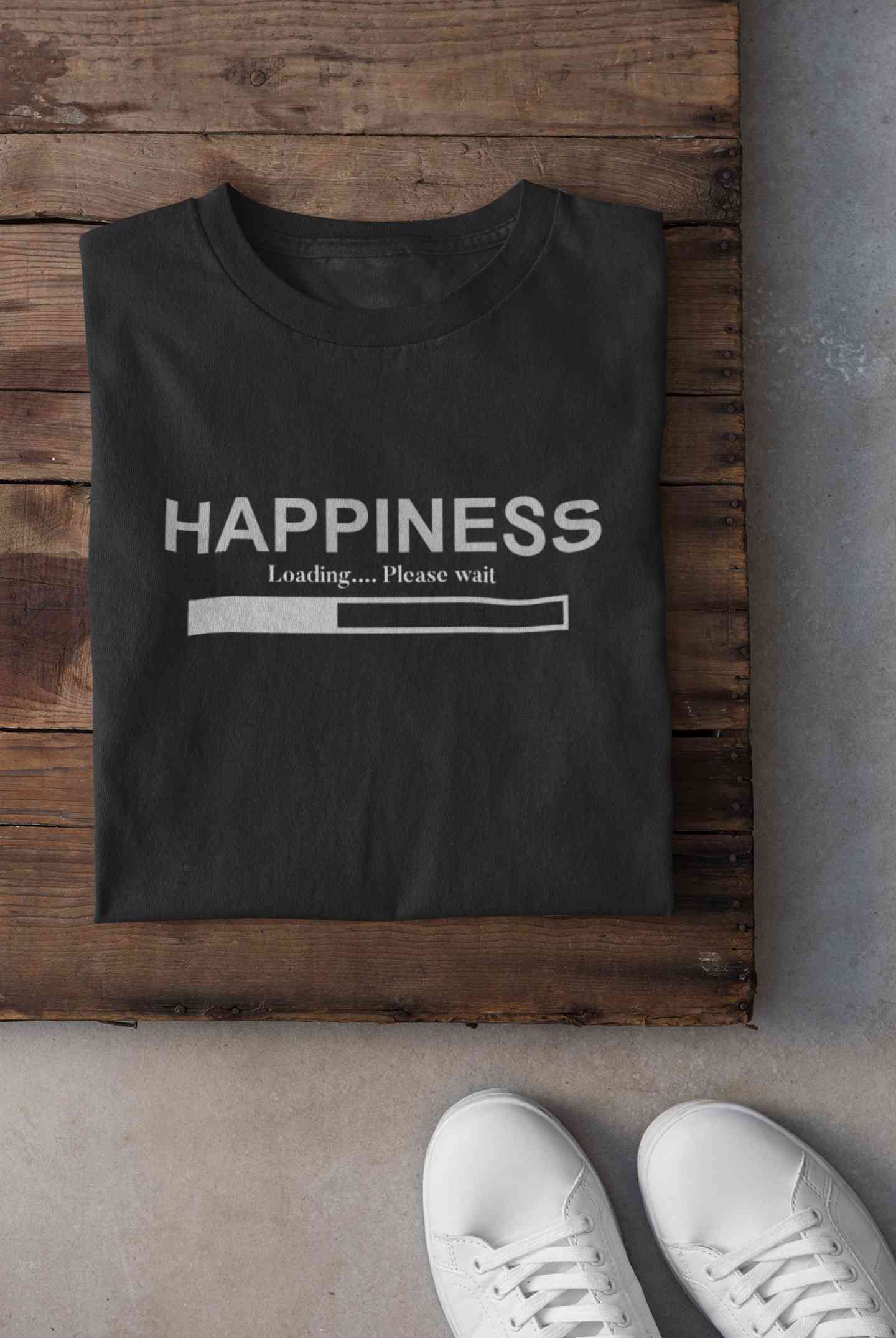 Happiness Is Loading Minimals Women Half Sleeves T-shirt- FunkyTeesClub