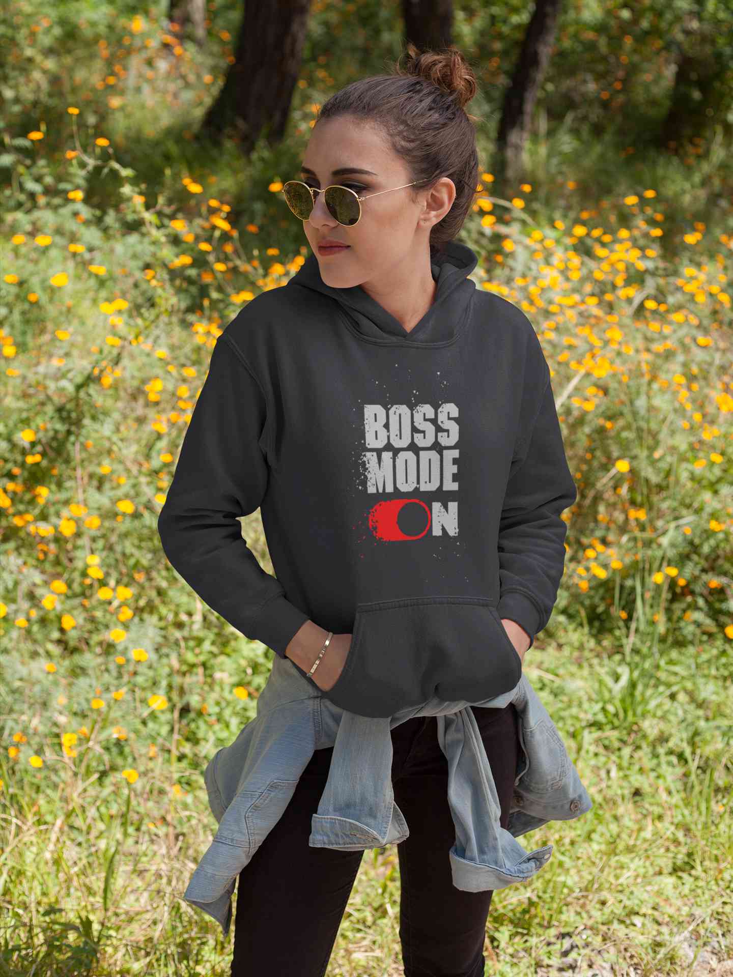 Boss Mode On Typography Hoodies for Women-FunkyTeesClub