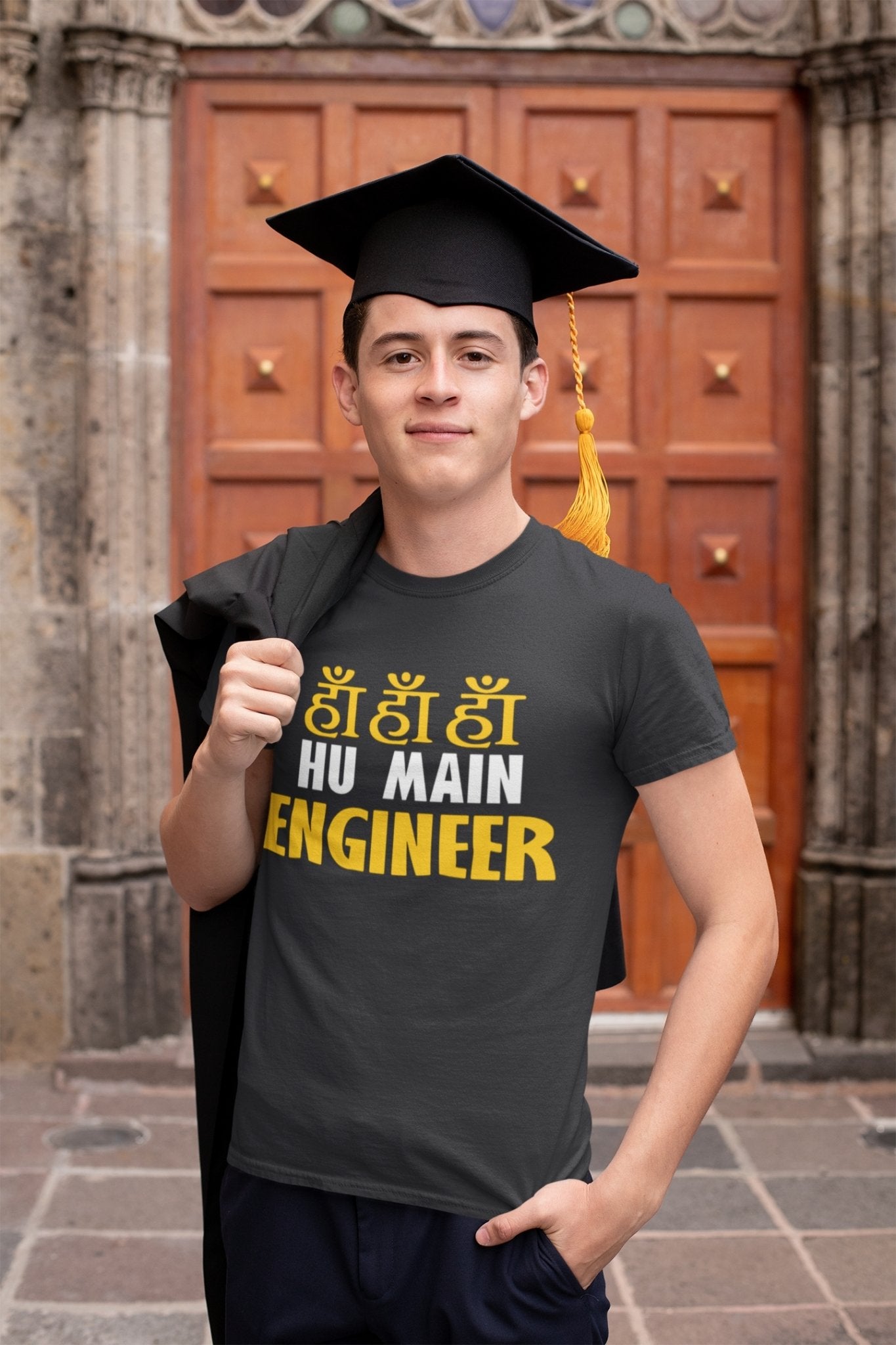 Ha Ha Hu Main Engineer Mens Half Sleeves T-shirt- FunkyTeesClub - Funky Tees Club