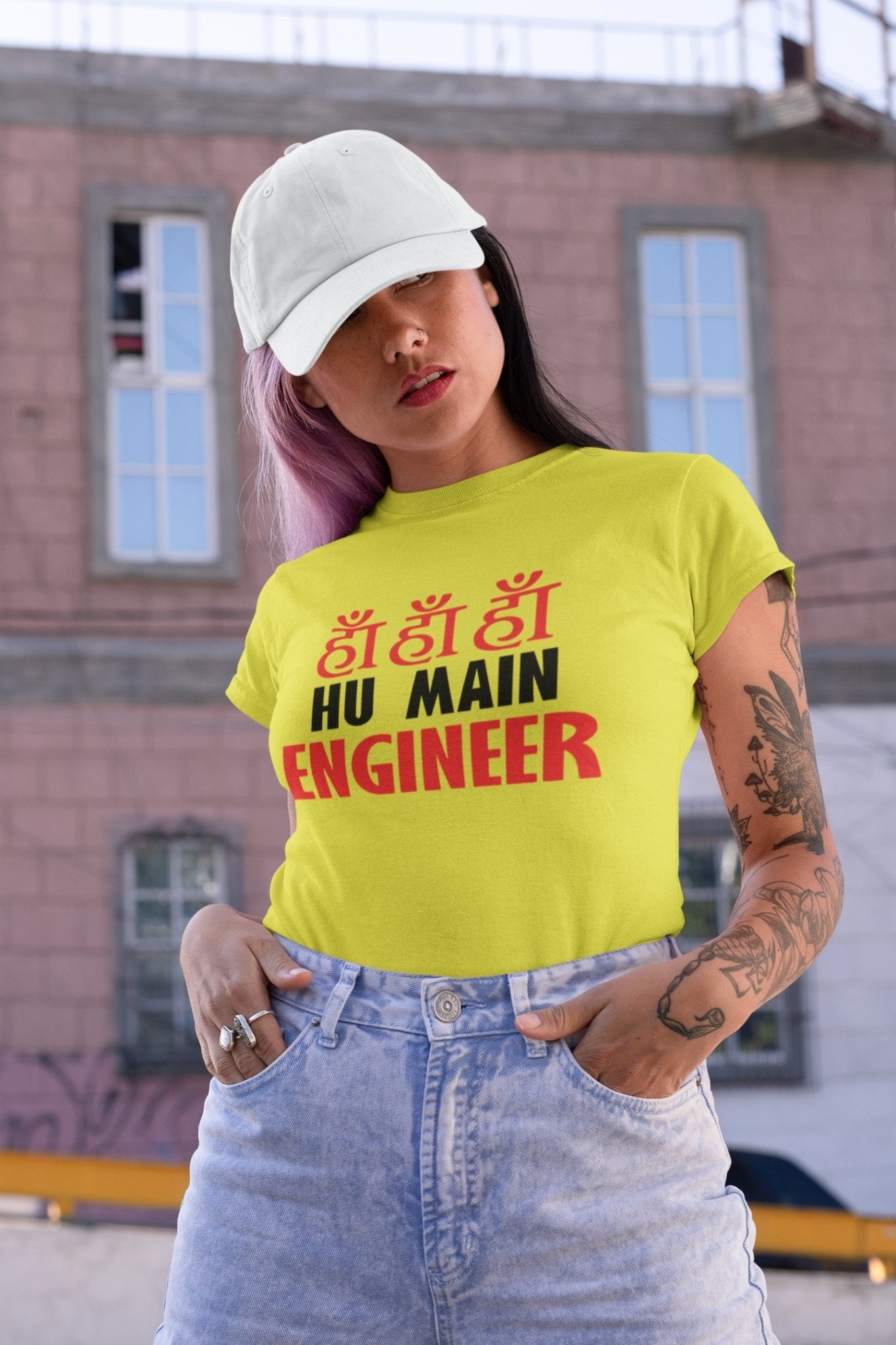 Ha Ha Hu Main Engineer Women Half Sleeves T-shirt- FunkyTeesClub - Funky Tees Club
