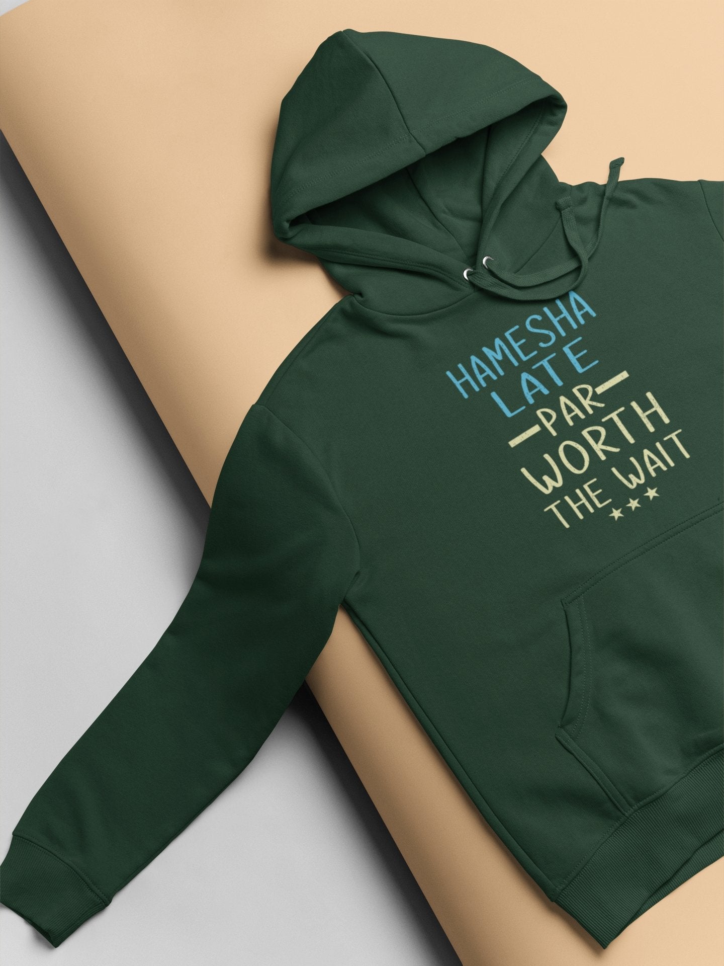 Hamesha Late Par Worth The Wait Typography Men Hoodies-FunkyTeesClub - Funky Tees Club