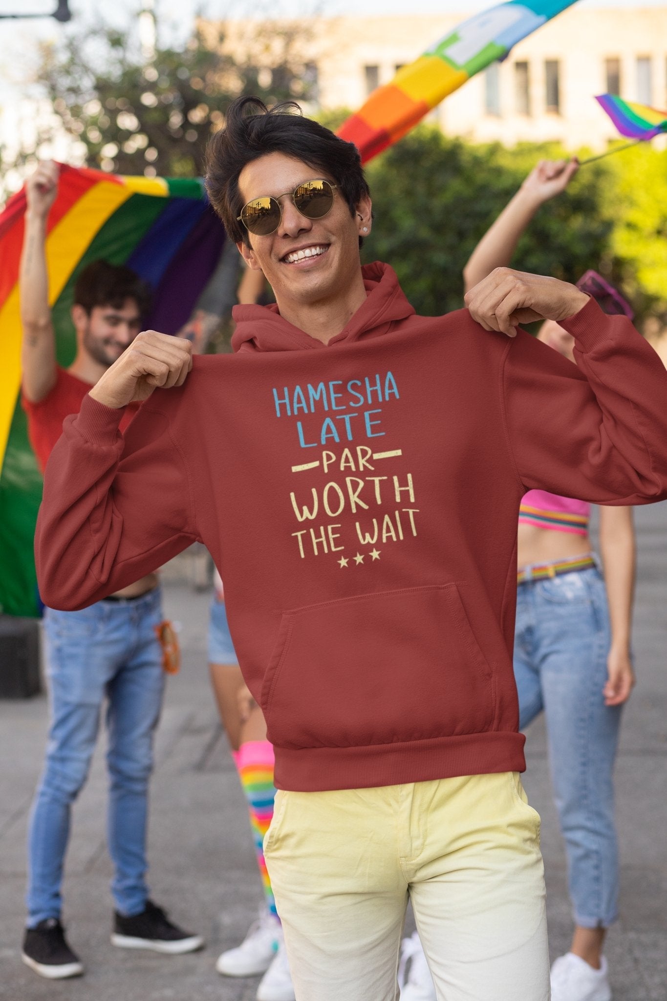 Hamesha Late Par Worth The Wait Typography Men Hoodies-FunkyTeesClub - Funky Tees Club