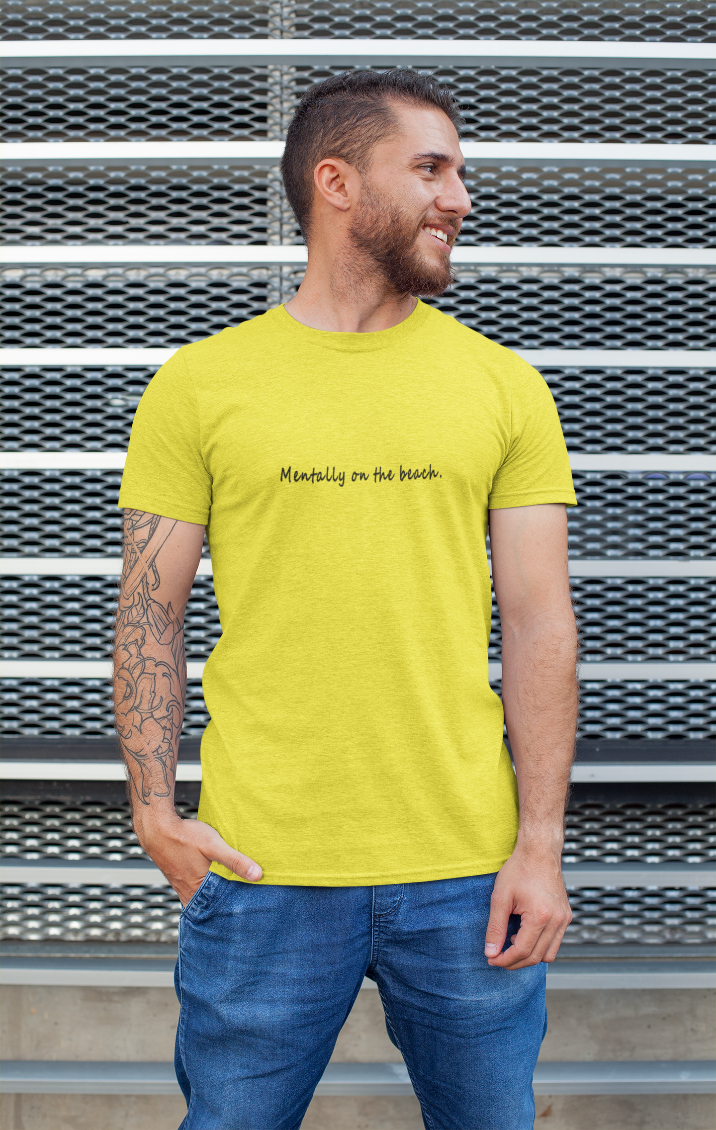 Mentally on the Beach Minimal Mens Half Sleeves T-shirt- FunkyTeesClub
