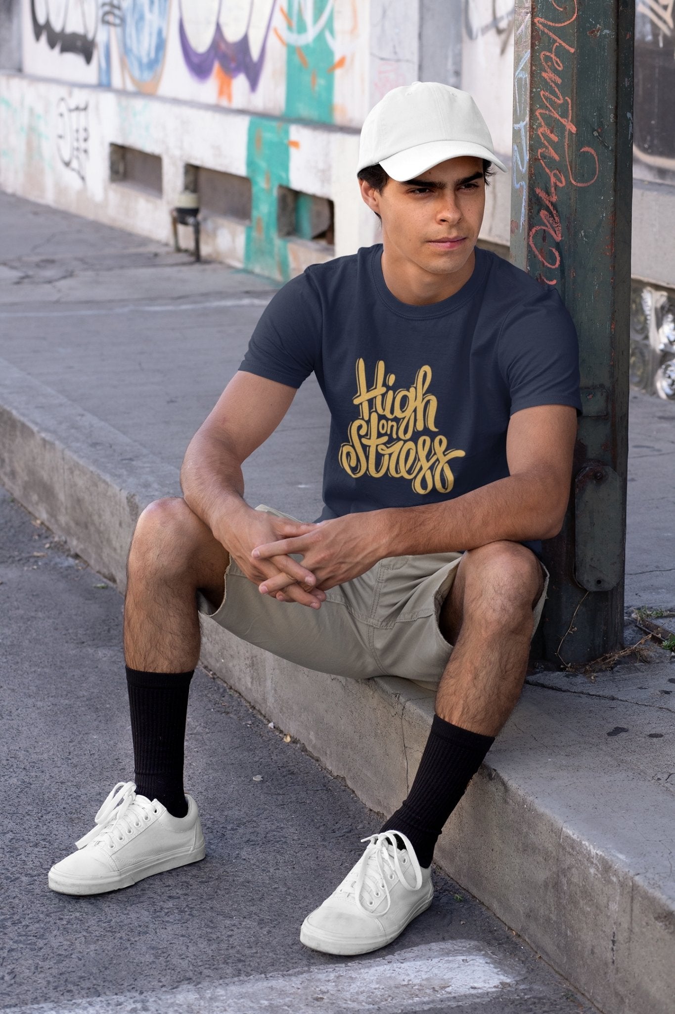 High On Stress Typography Mens Half Sleeves T-shirt- FunkyTeesClub - Funky Tees Club