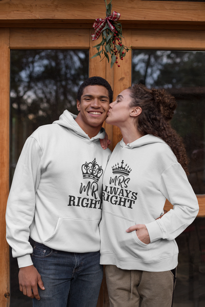 Mrs Mr Always Right Couple Hoodie-FunkyTeesClub