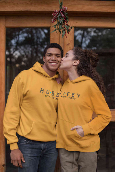 Hubby Wifey Est 2023 Couple Hoodie-FunkyTeesClub