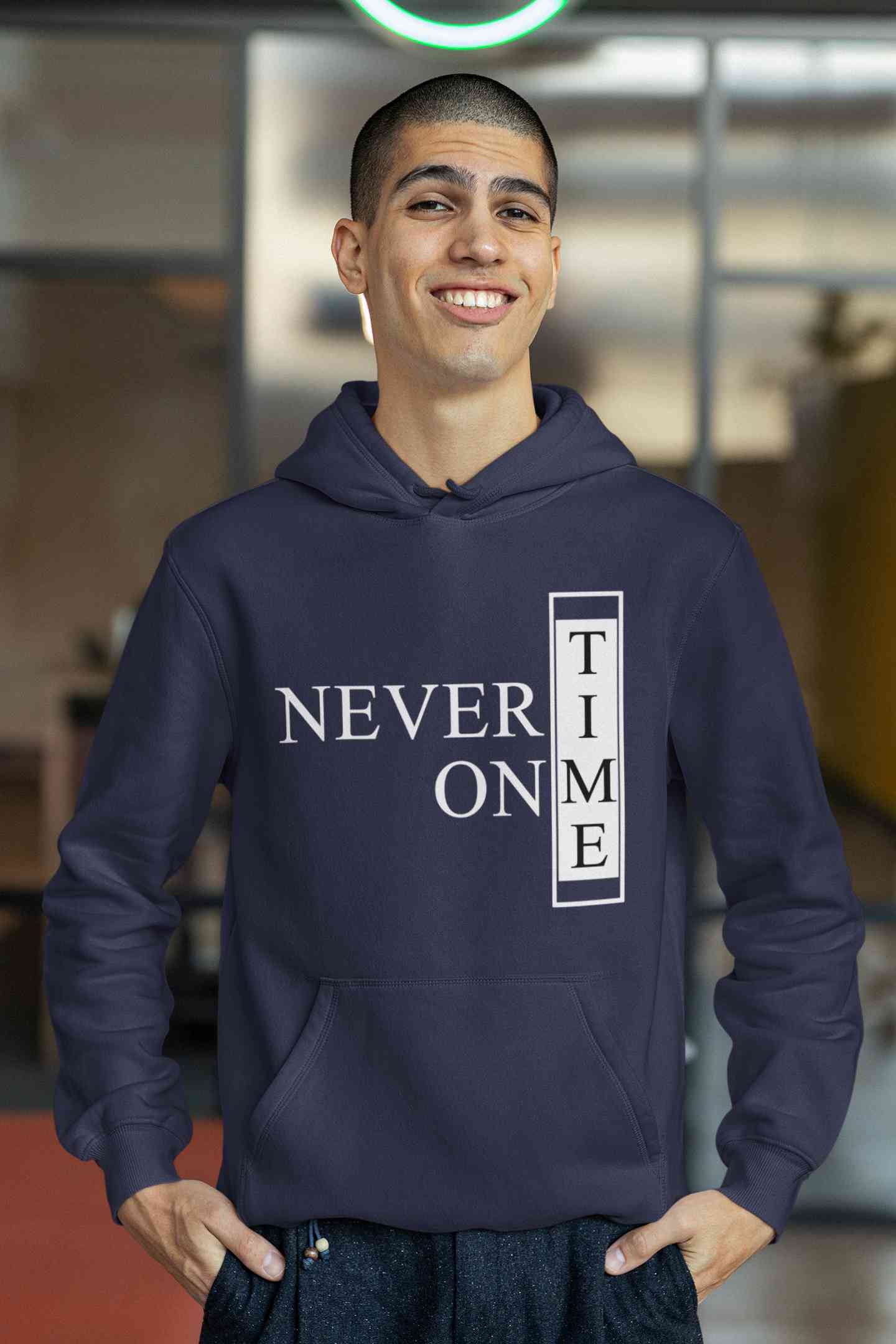 Never On Time Typography Men Hoodies-FunkyTeesClub
