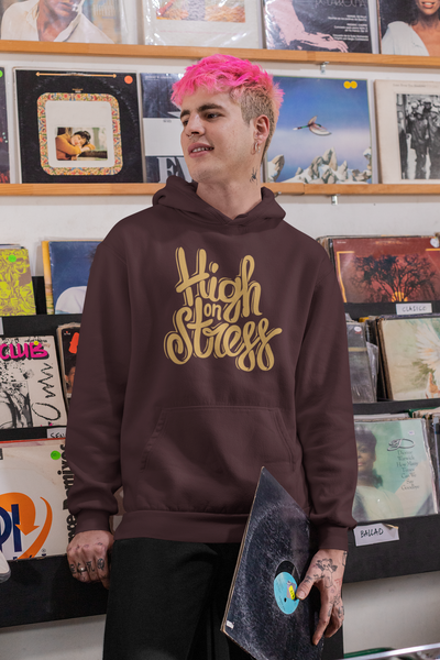 High On Stress Typography Men Hoodies-FunkyTeesClub