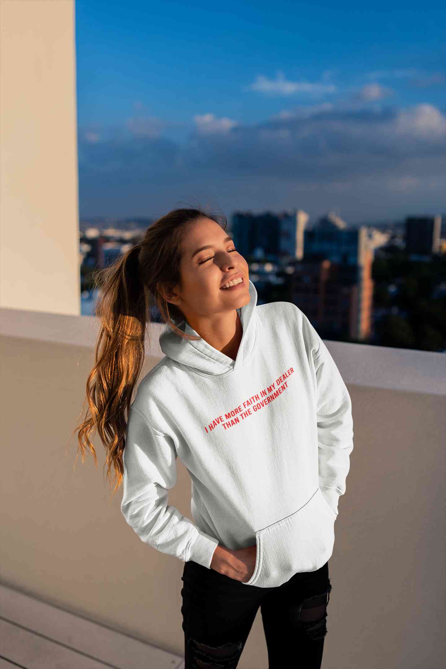 I Have More Faith In My Dealer Than My Government Hoodies for Women-FunkyTeesClub