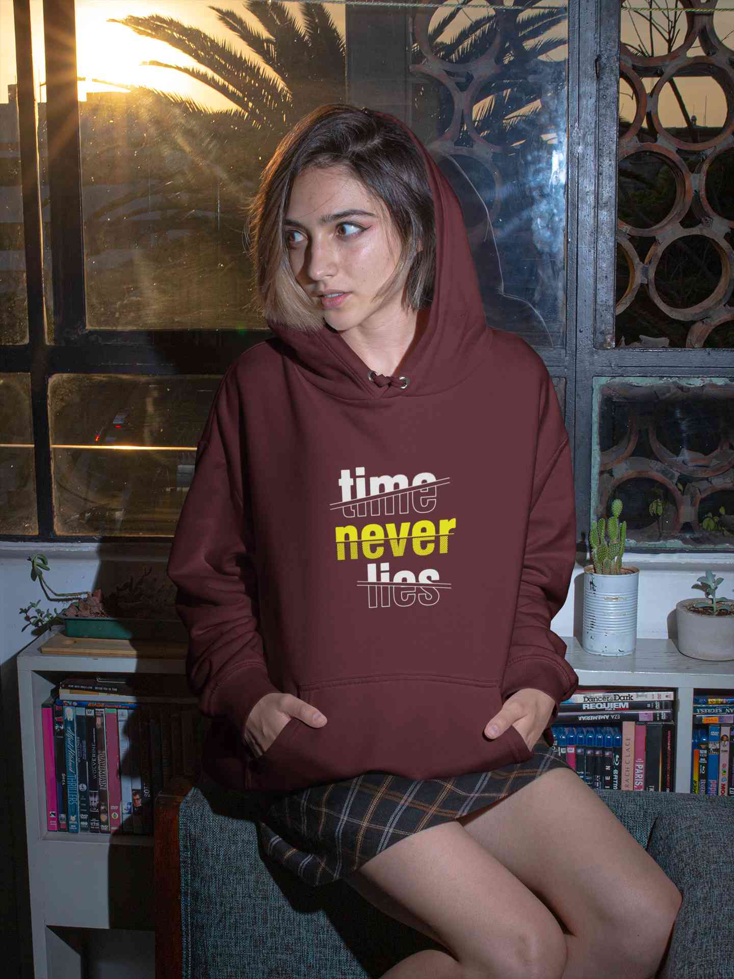 Time Never Lies Typography Hoodies for Women-FunkyTeesClub