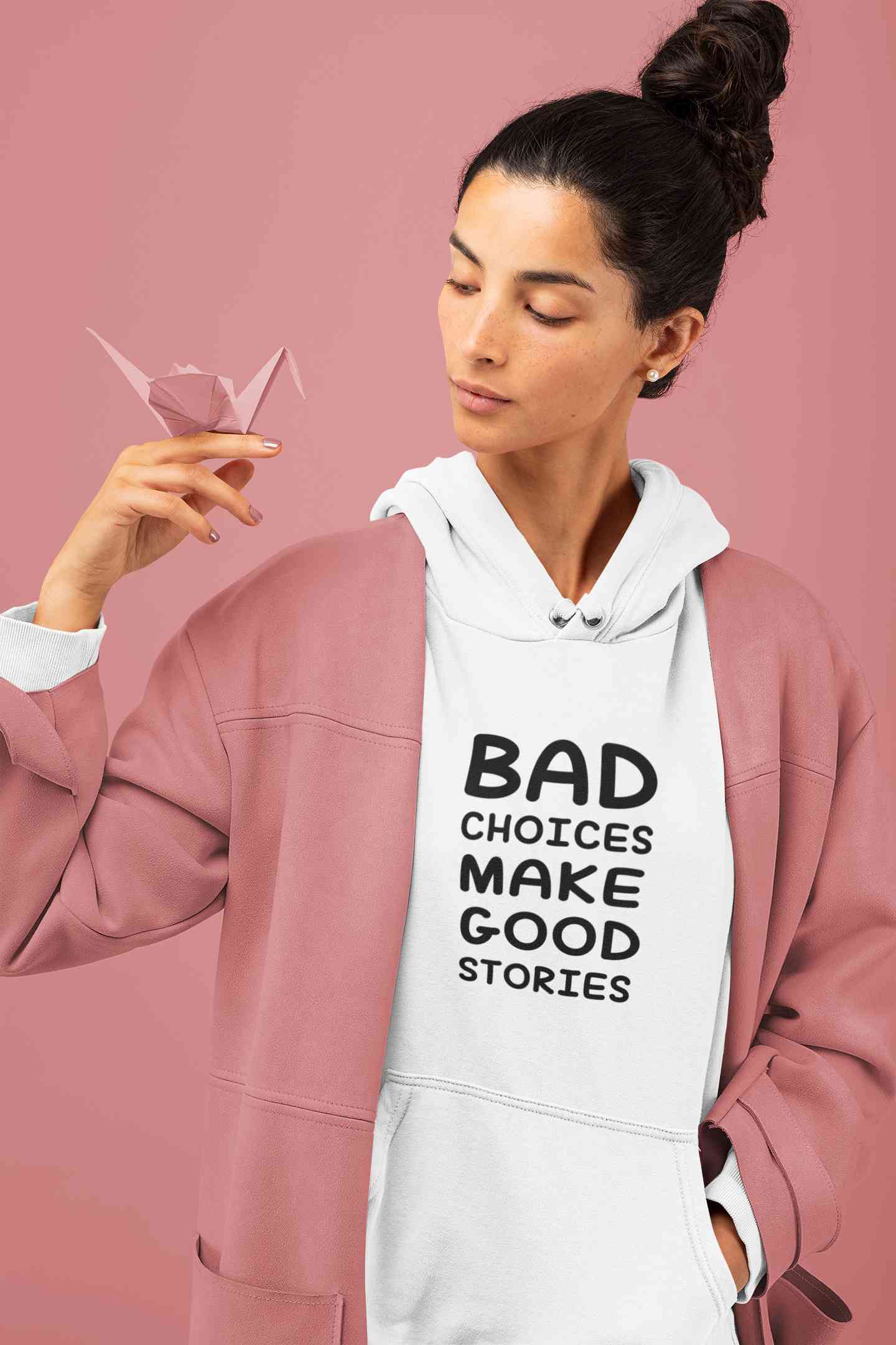Bad Choices Make Good Stories Typography Hoodies for Women-FunkyTeesClub
