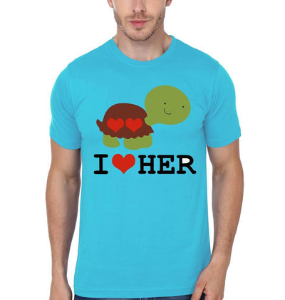 I Love Her Him Couple Half Sleeves T-Shirts -FunkyTees