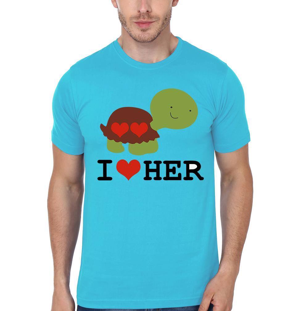 I Love Her Him Couple Half Sleeves T-Shirts -FunkyTees