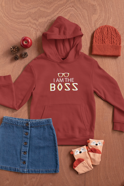 I Am The Boss Father and Daughter Red Matching Hoodies- FunkyTeesClub