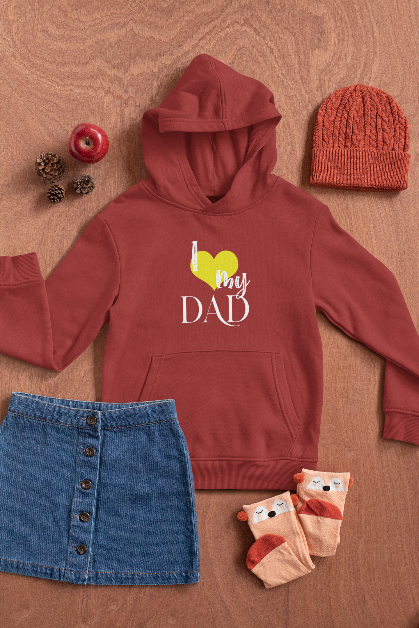 I Love My Dad Father and Daughter Red Matching Hoodies- FunkyTeesClub