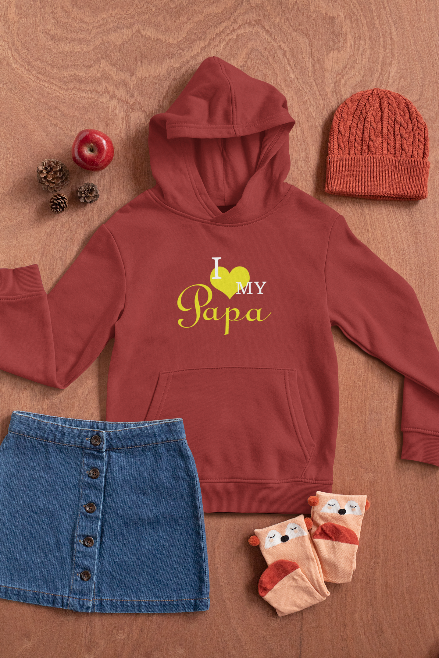 I Love My Papa Father and Daughter Red Matching Hoodies- FunkyTeesClub