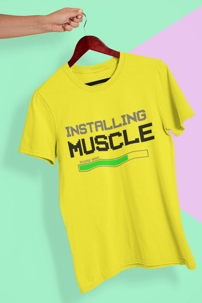 Installing Muscles Gym And Workout Mens Half Sleeves T-shirt- FunkyTeesClub - Funky Tees Club