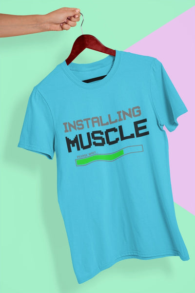 Installing Muscles Gym And Workout Mens Half Sleeves T-shirt- FunkyTeesClub - Funky Tees Club