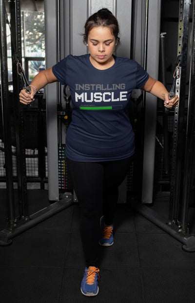 Installing Muscles Gym And Workout Women Half Sleeves T-shirt- FunkyTeesClub - Funky Tees Club