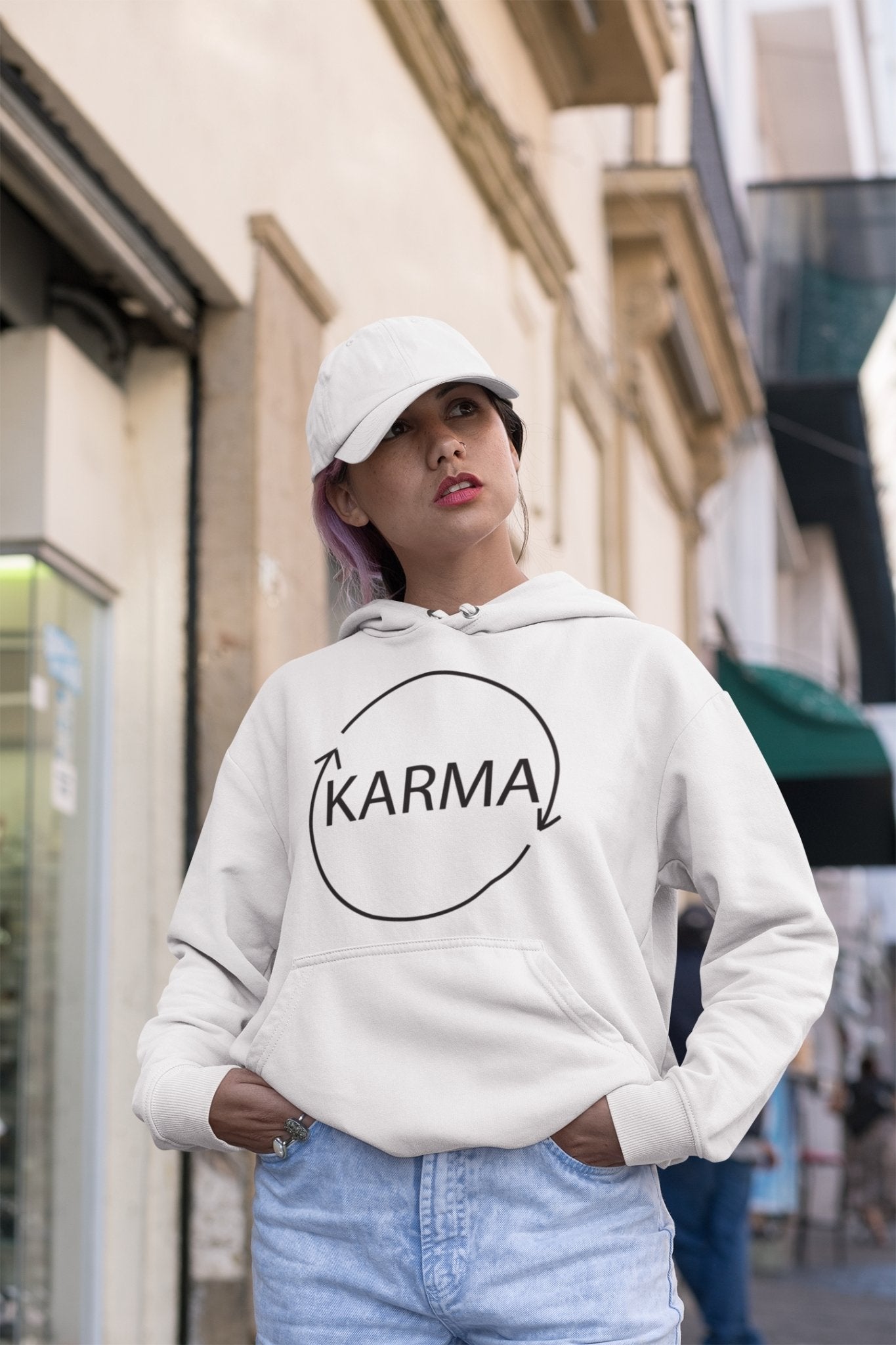 Karma Typography Hoodies for Women-FunkyTeesClub - Funky Tees Club