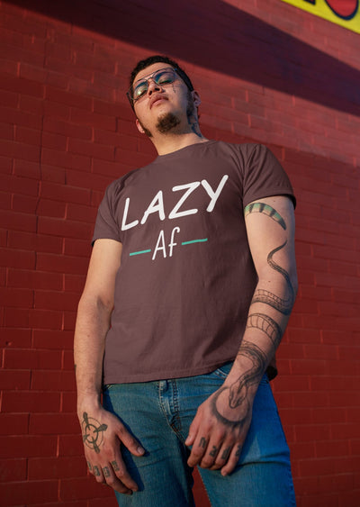 Lazy Af Typography Mens Half Sleeves T-shirt- FunkyTeesClub - Funky Tees Club