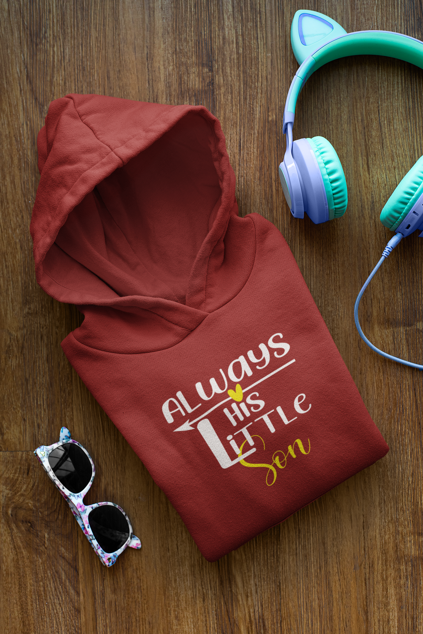 Always His Hero Father and Son Red Matching Hoodies- FunkyTeesClub