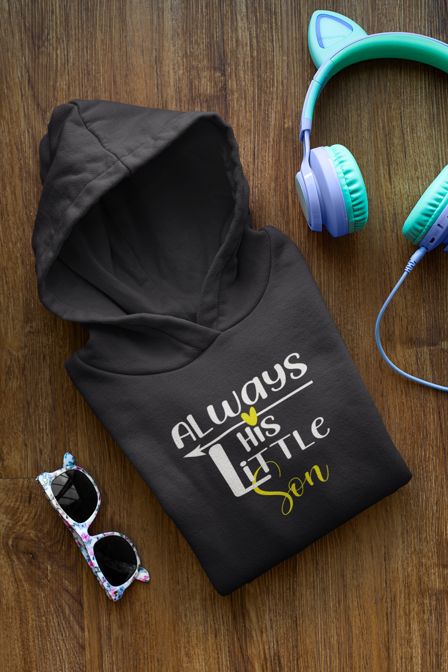 Always His Hero Father and Son Black Matching Hoodies- FunkyTeesClub
