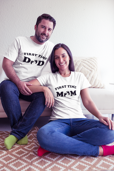First Time Mom And First Time Dad Pregnancy Announcement Maternity Couple Half Sleeves T-Shirts -FunkyTeesClub