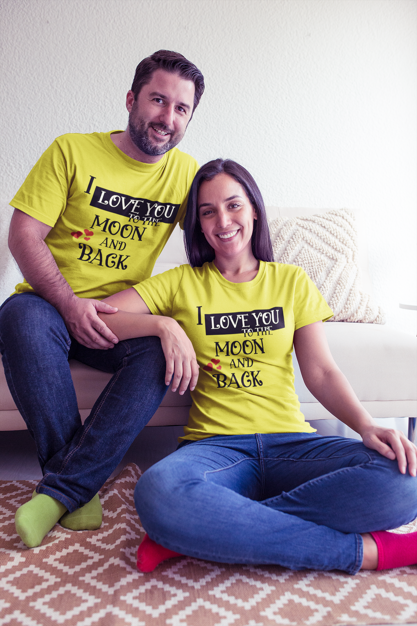 I Love U To The Moon And Back Couple Half Sleeves T-Shirts -FunkyTeesClub