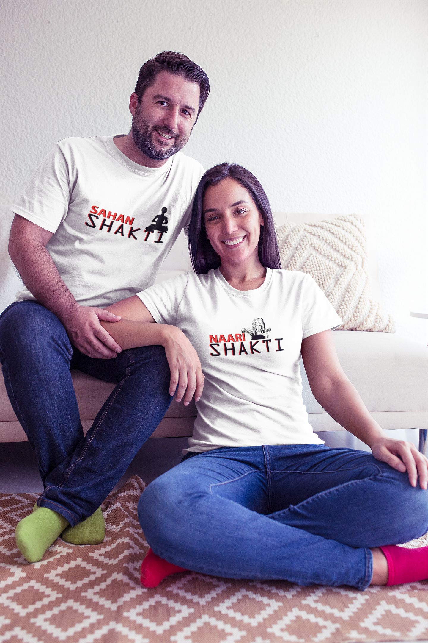 Sahan Shakti Couple Half Sleeves T-Shirts -FunkyTeesClub