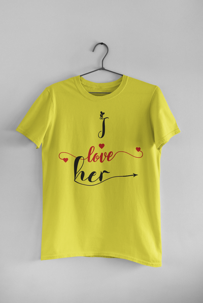 I Love Her Him Couple Half Sleeves T-Shirts -FunkyTeesClub