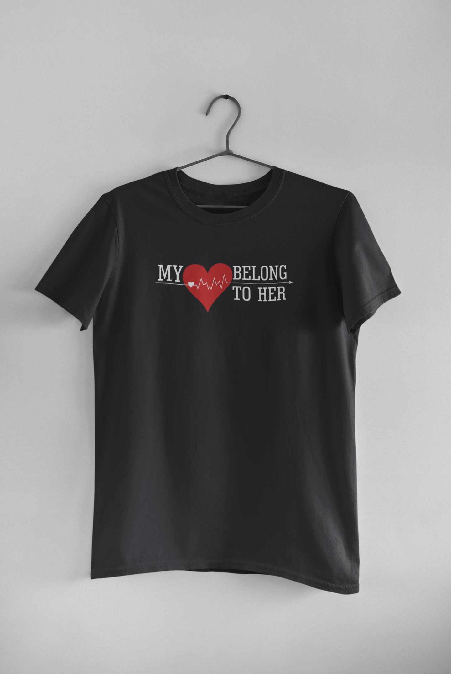 My Heart Belong To Him Her Couple Half Sleeves T-Shirts -FunkyTeesClub