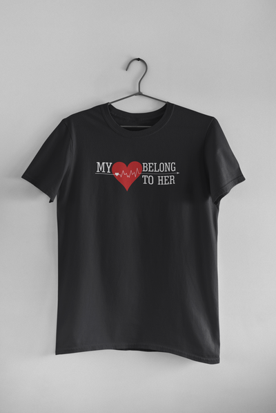 My Heart Belong To Him Her Couple Half Sleeves T-Shirts -FunkyTeesClub