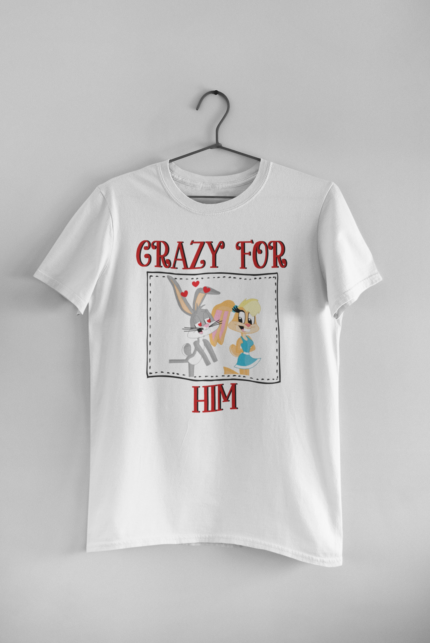 Bunny Couple Crazy For Him Her Couple Half Sleeves T-Shirts -FunkyTeesClub