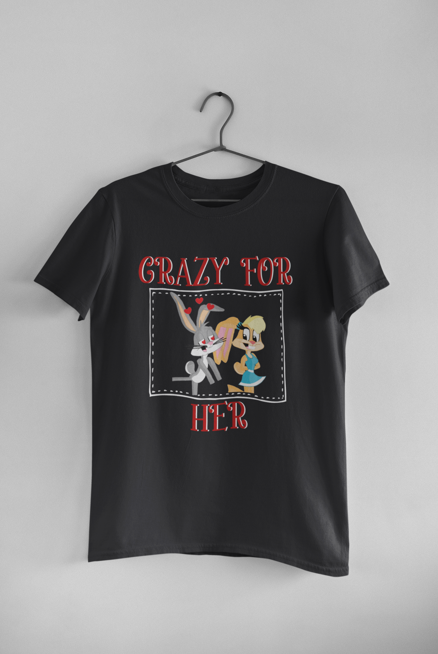 Bunny Couple Crazy For Him Her Couple Half Sleeves T-Shirts -FunkyTeesClub