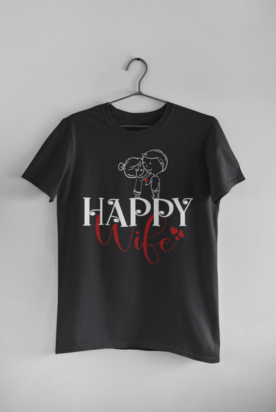 Happy Life Happy Wife Couple Half Sleeves T-Shirts -FunkyTeesClub