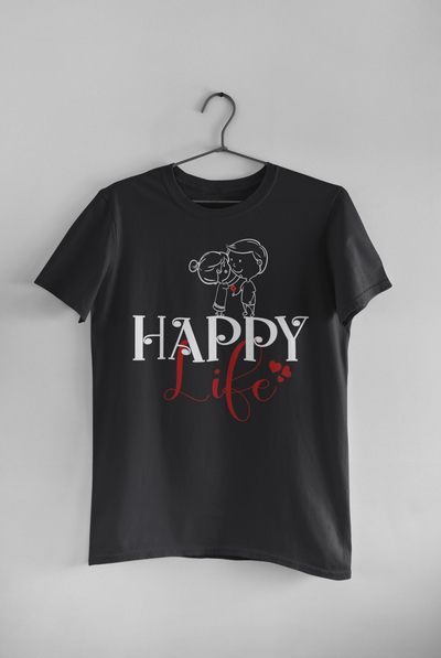 Happy Life Happy Wife Couple Half Sleeves T-Shirts -FunkyTeesClub