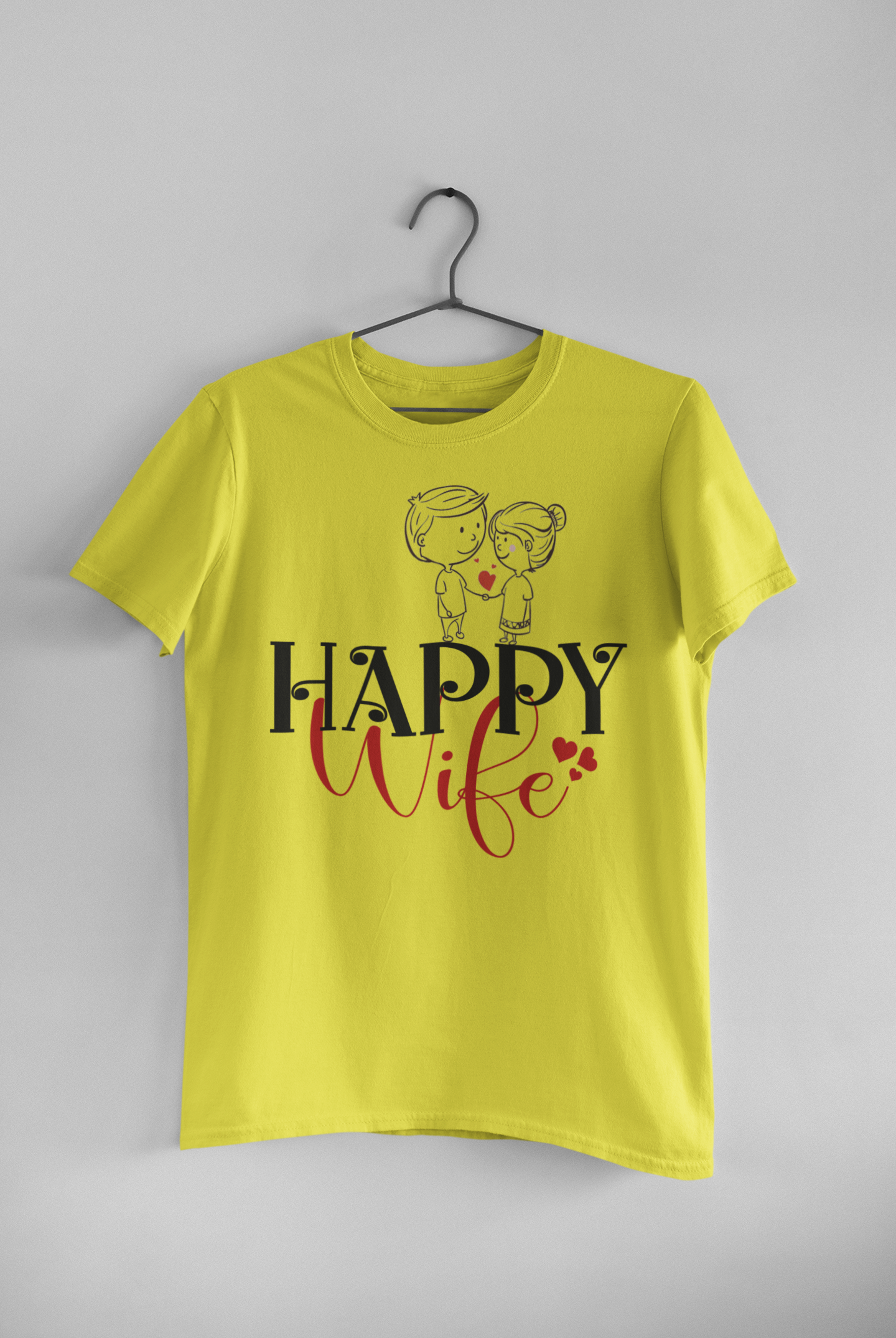 Happy Life Happy Wife Couple Half Sleeves T-Shirts -FunkyTeesClub