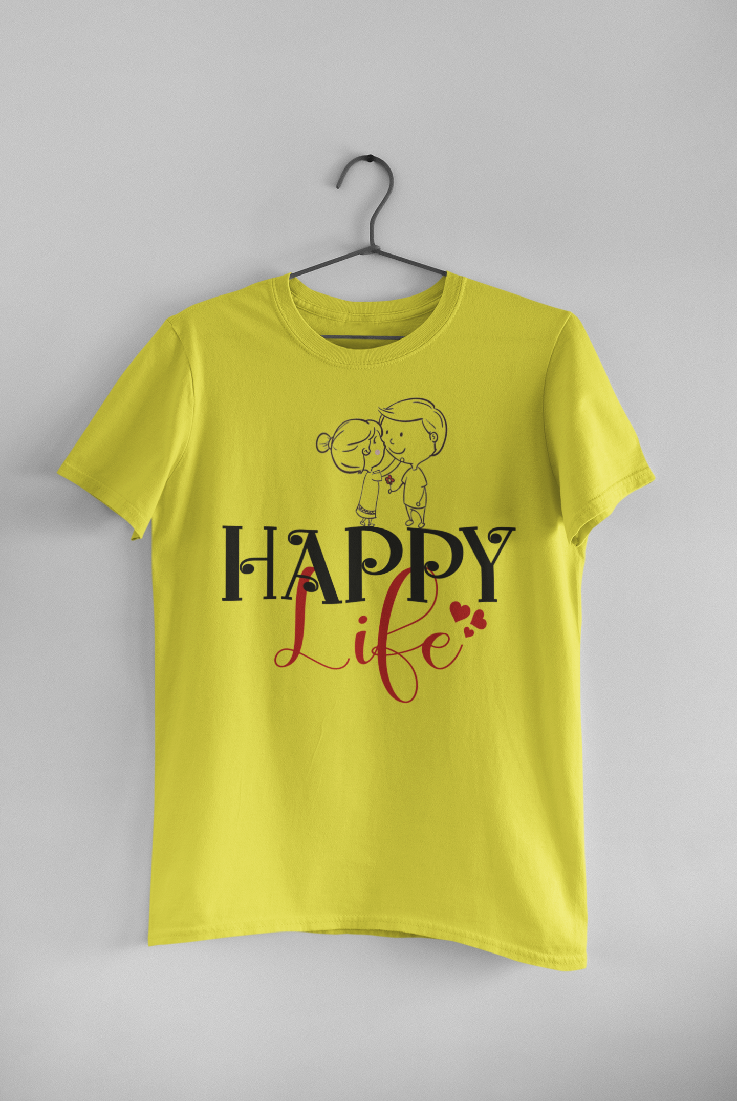 Happy Life Happy Wife Couple Half Sleeves T-Shirts -FunkyTeesClub