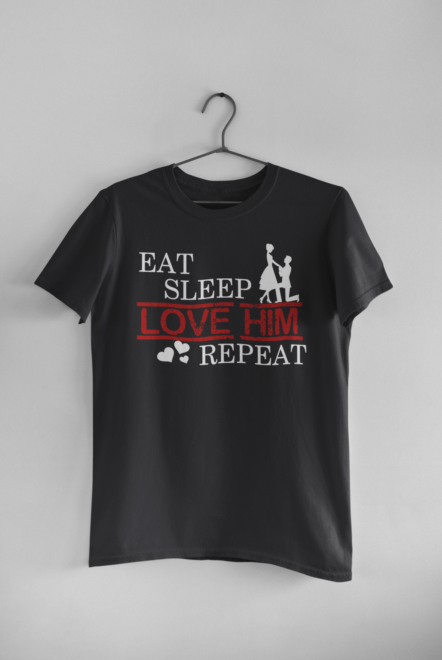 Eat Sleep Love Her Him Couple Half Sleeves T-Shirts -FunkyTeesClub