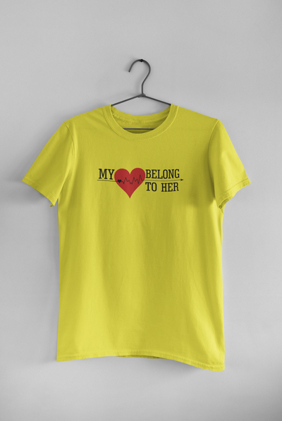 My Heart Belong To Him Her Couple Half Sleeves T-Shirts -FunkyTeesClub