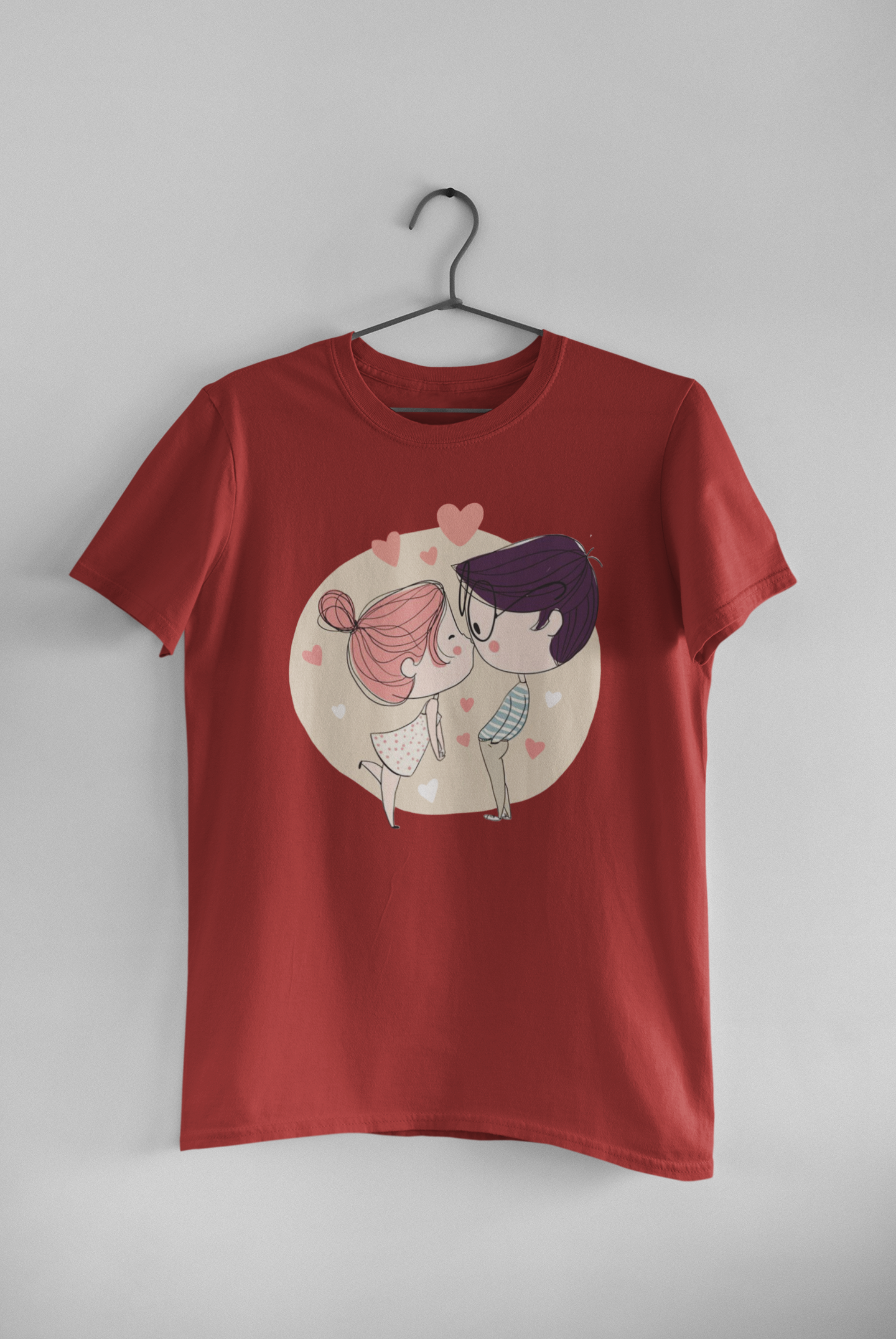 Line Art Couple Half Sleeves T-Shirts -FunkyTeesClub