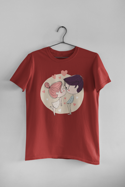 Line Art Couple Half Sleeves T-Shirts -FunkyTeesClub