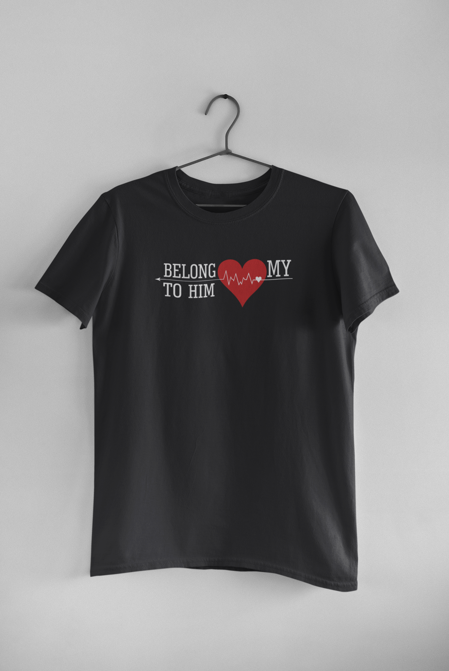 My Heart Belong To Him Her Couple Half Sleeves T-Shirts -FunkyTeesClub