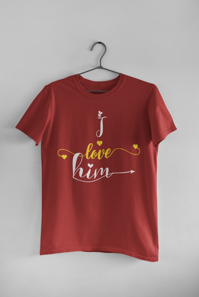 I Love Her Him Couple Half Sleeves T-Shirts -FunkyTeesClub