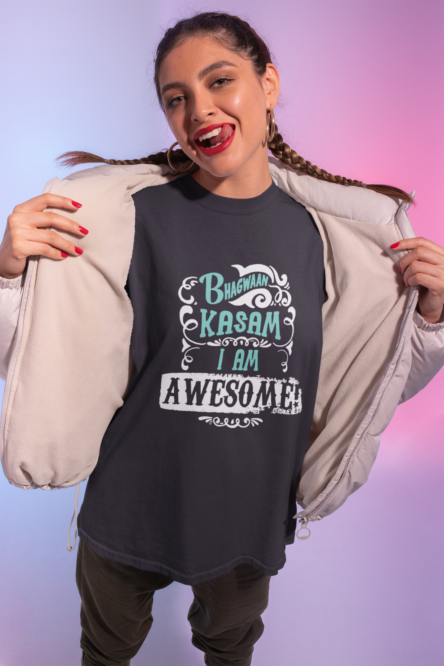 Bhagwan Kasam Desi Women Half Sleeves T-shirt- FunkyTeesClub