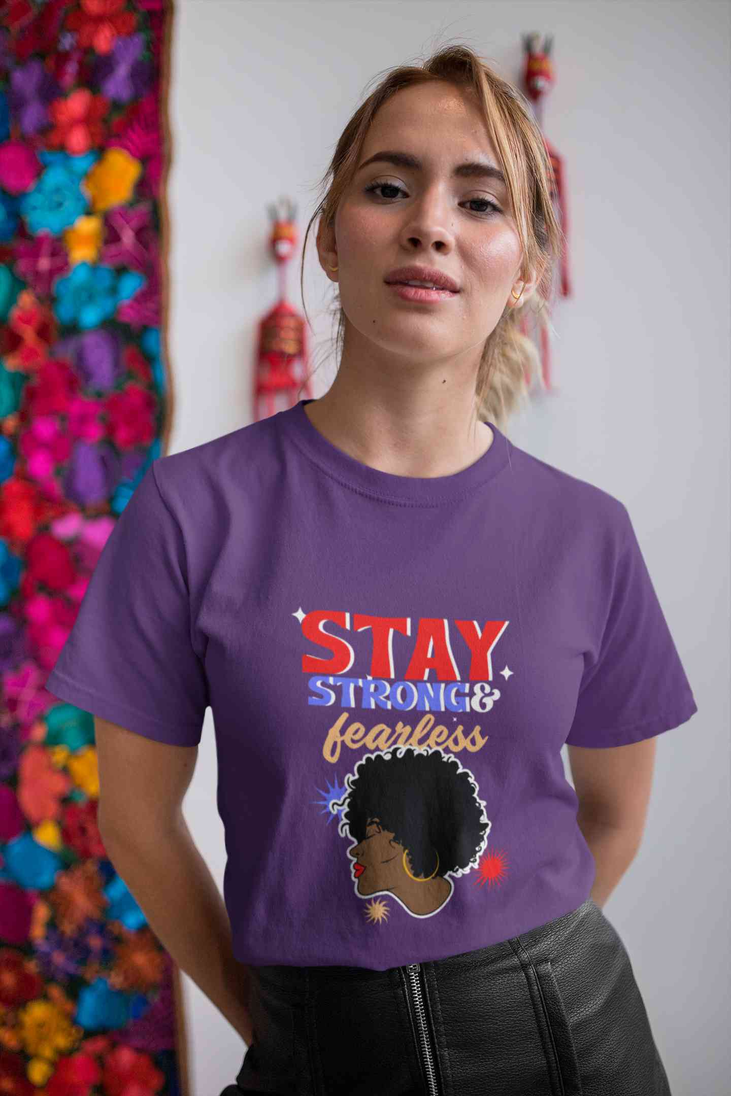 Stay Strong And Fearless Typography Women Half Sleeves T-shirt- FunkyTeesClub