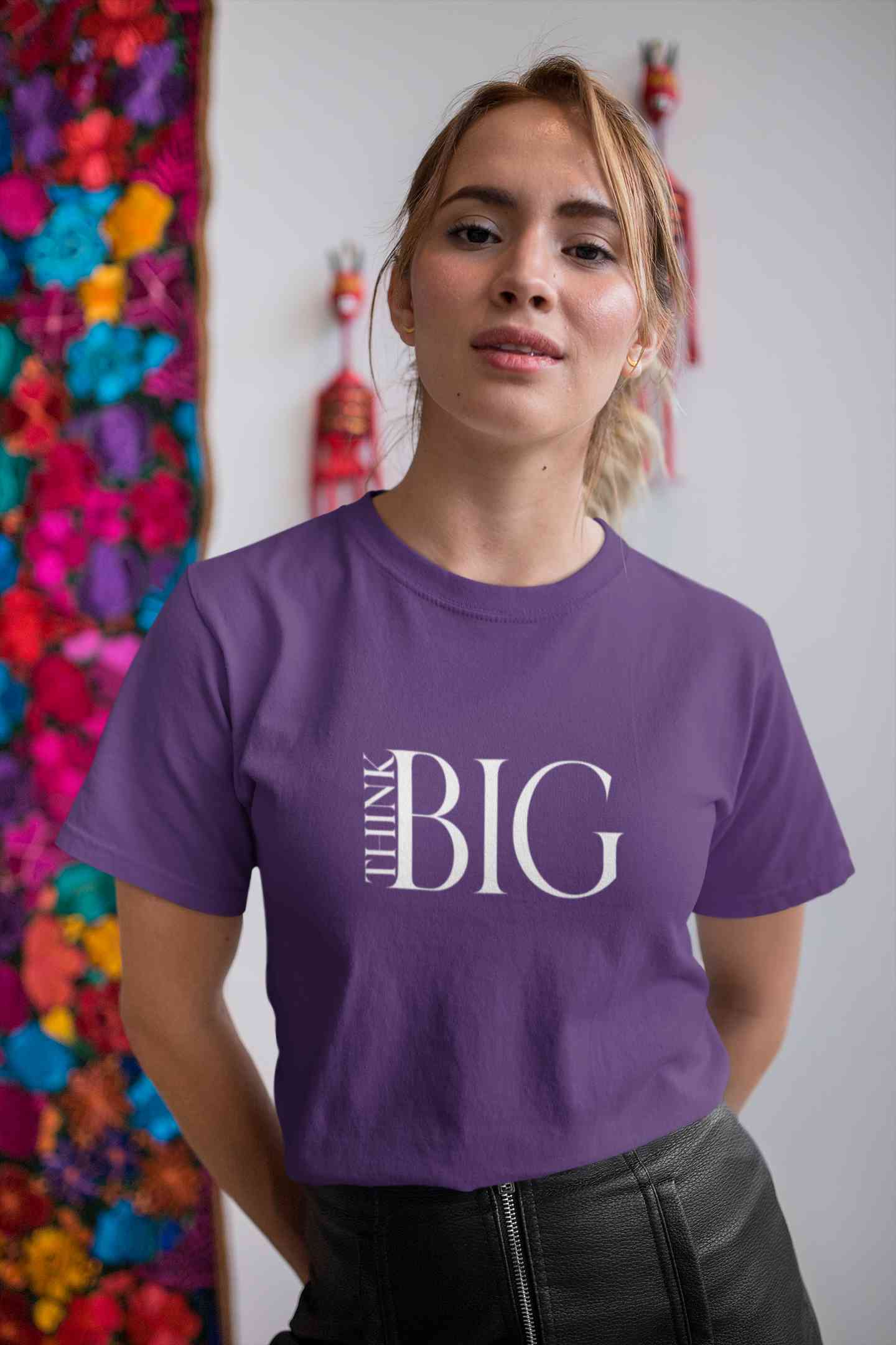 Think Big Typography Women Half Sleeves T-shirt- FunkyTeesClub