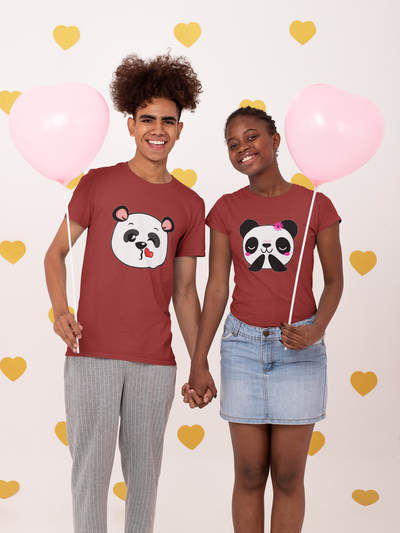 Panda Love Couple Half Sleeves T-Shirts -FunkyTeesClub